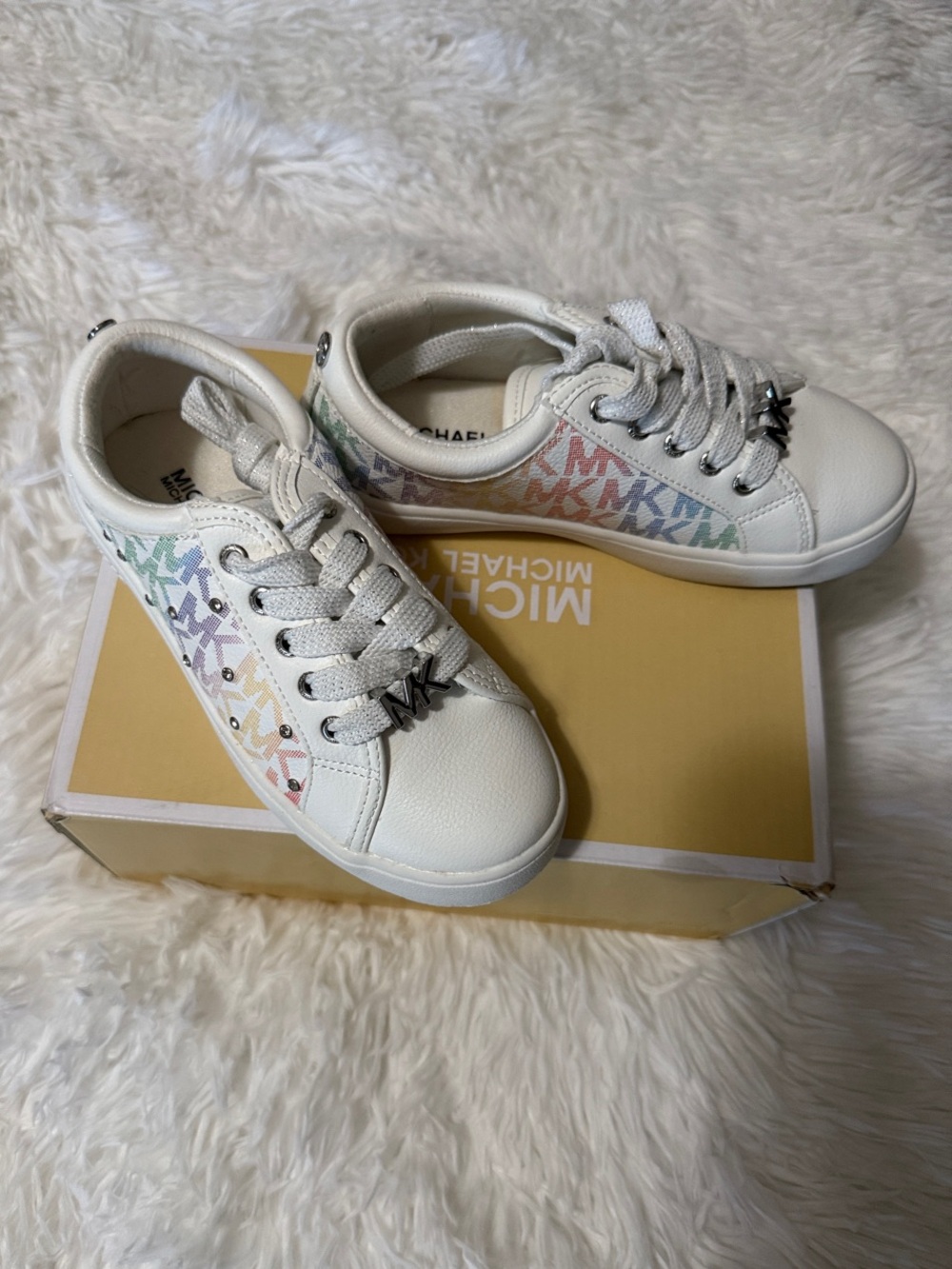 Michael Kors Kids White Sneakers with Pastel MK Monogram